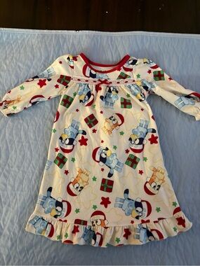 3T Toddler Bluey, and Bingo Print Long Sleeve Nightgown - Red Trim-NBW